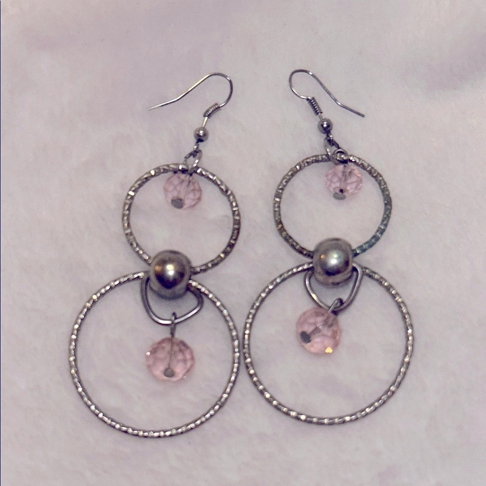 Elegant Silver and Pink Dangle Earrings